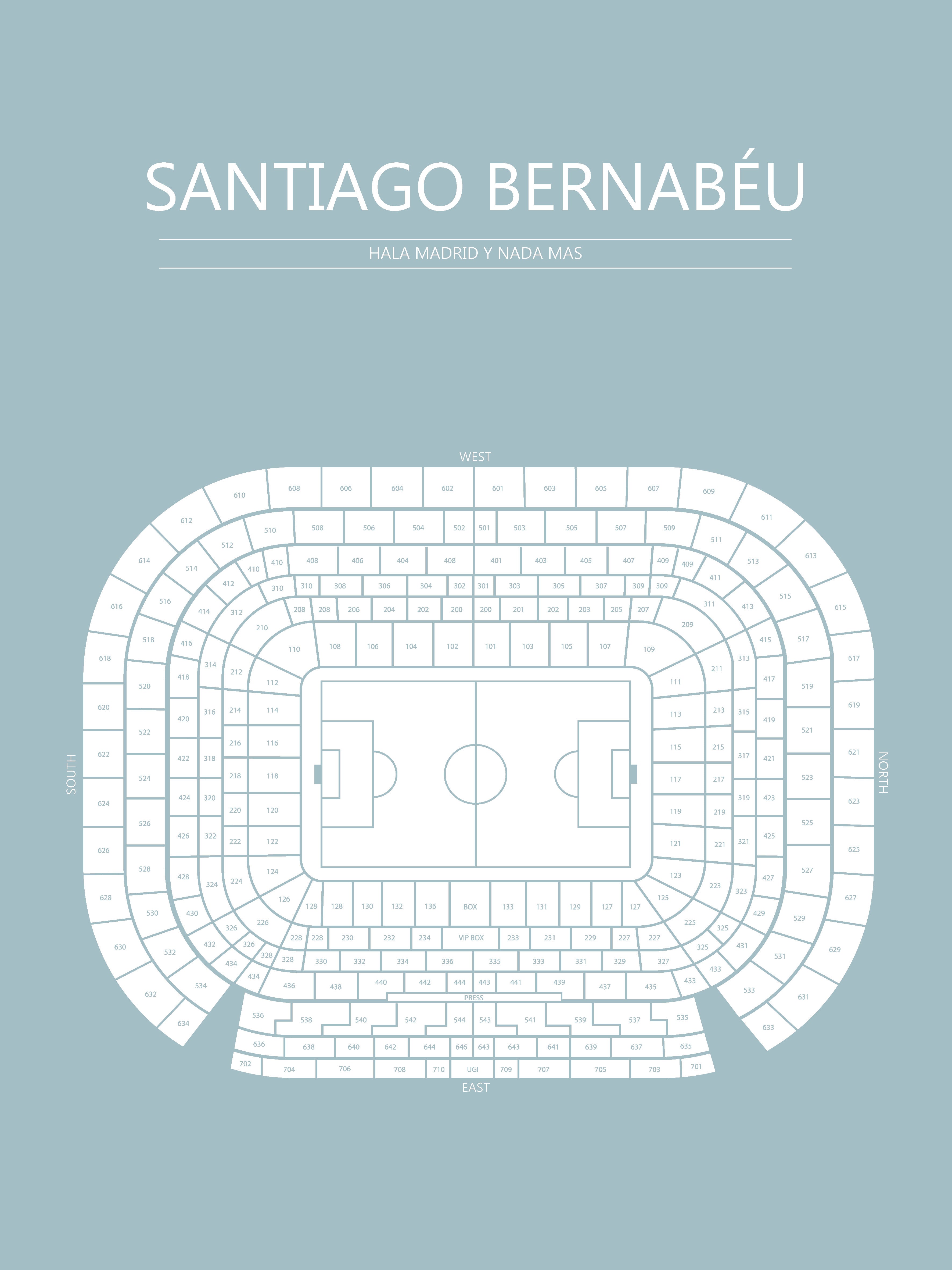 Fodbold plakat Real Madrid Santiago Bernabeu Lyseblå