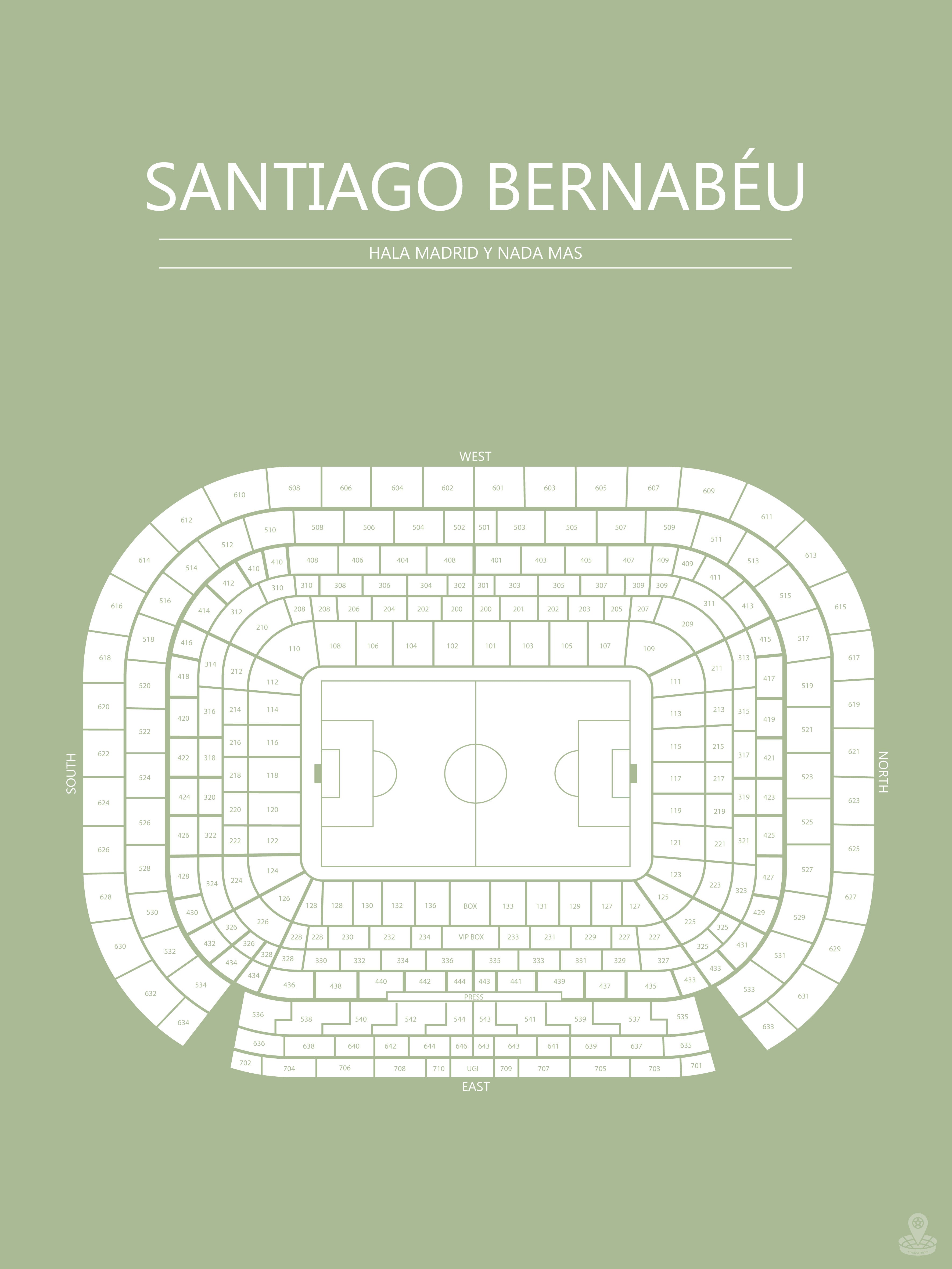 Fodbold plakat Real Madrid Santiago Bernabeu Lysegrøn