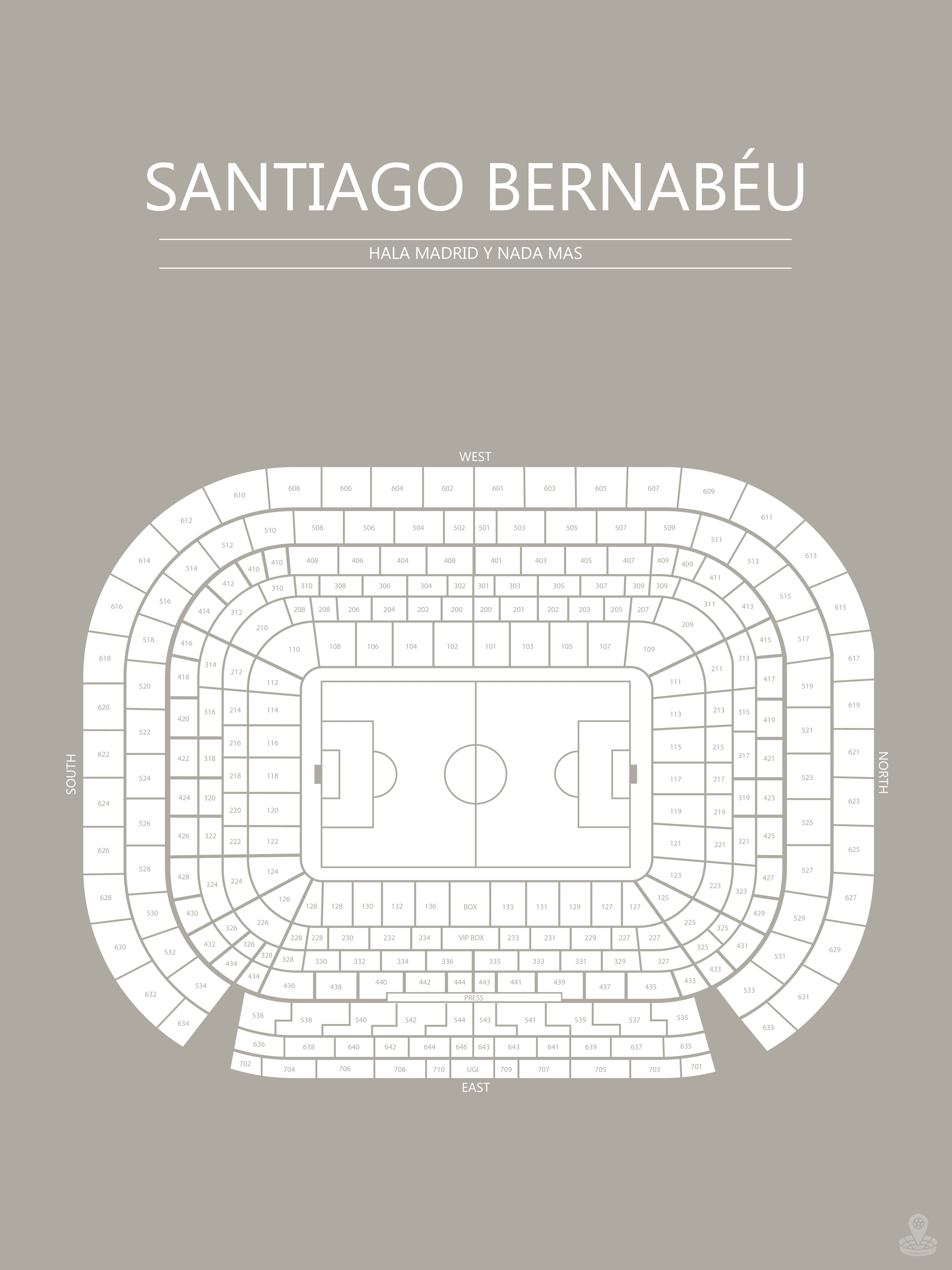Fodbold plakat Real Madrid Santiago Bernabeu  grå