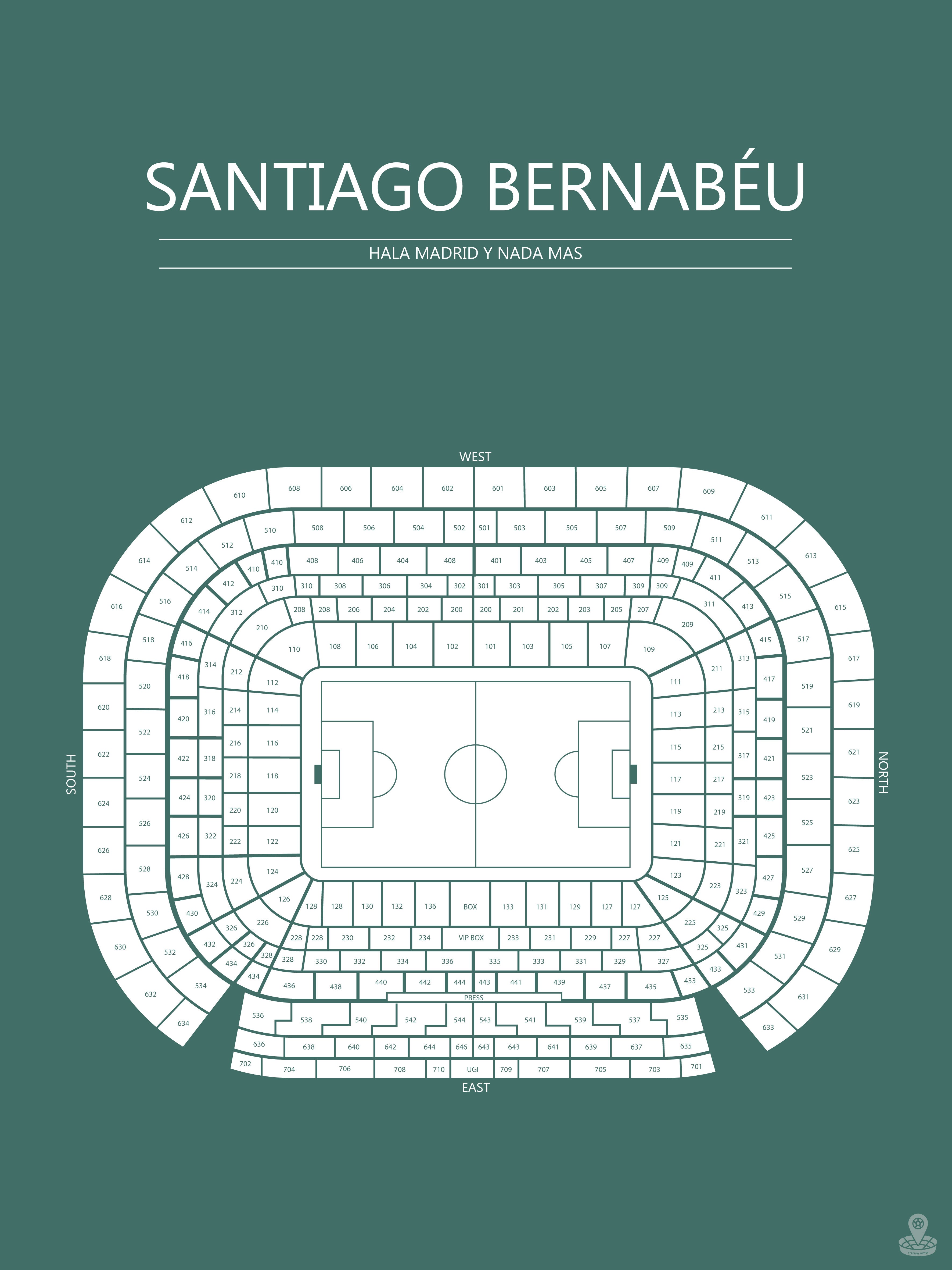 Fodbold plakat Real Madrid Santiago Bernabeu Mørkegrøn