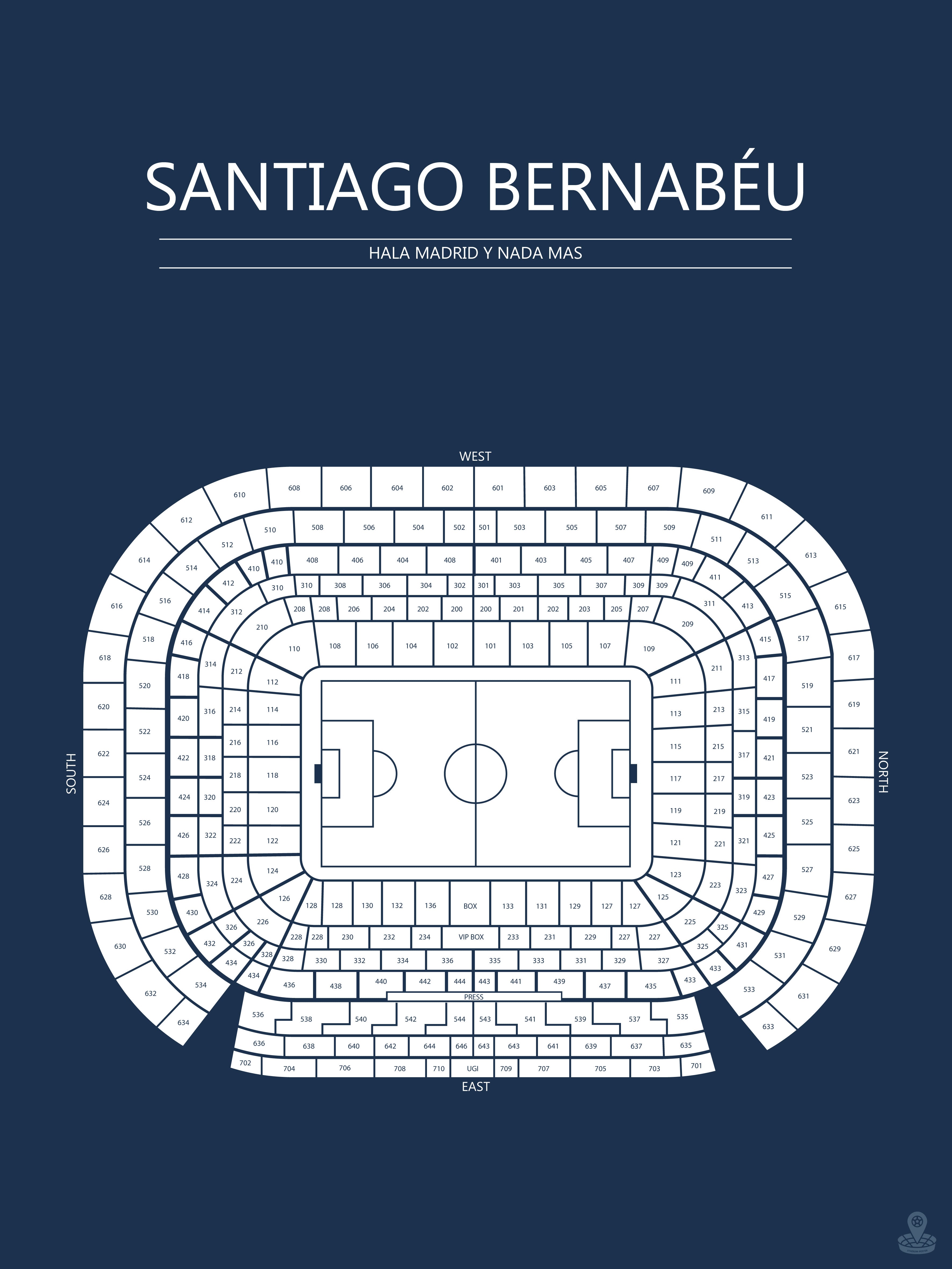 Fodbold plakat Real Madrid Santiago Bernabeu Mørkeblå