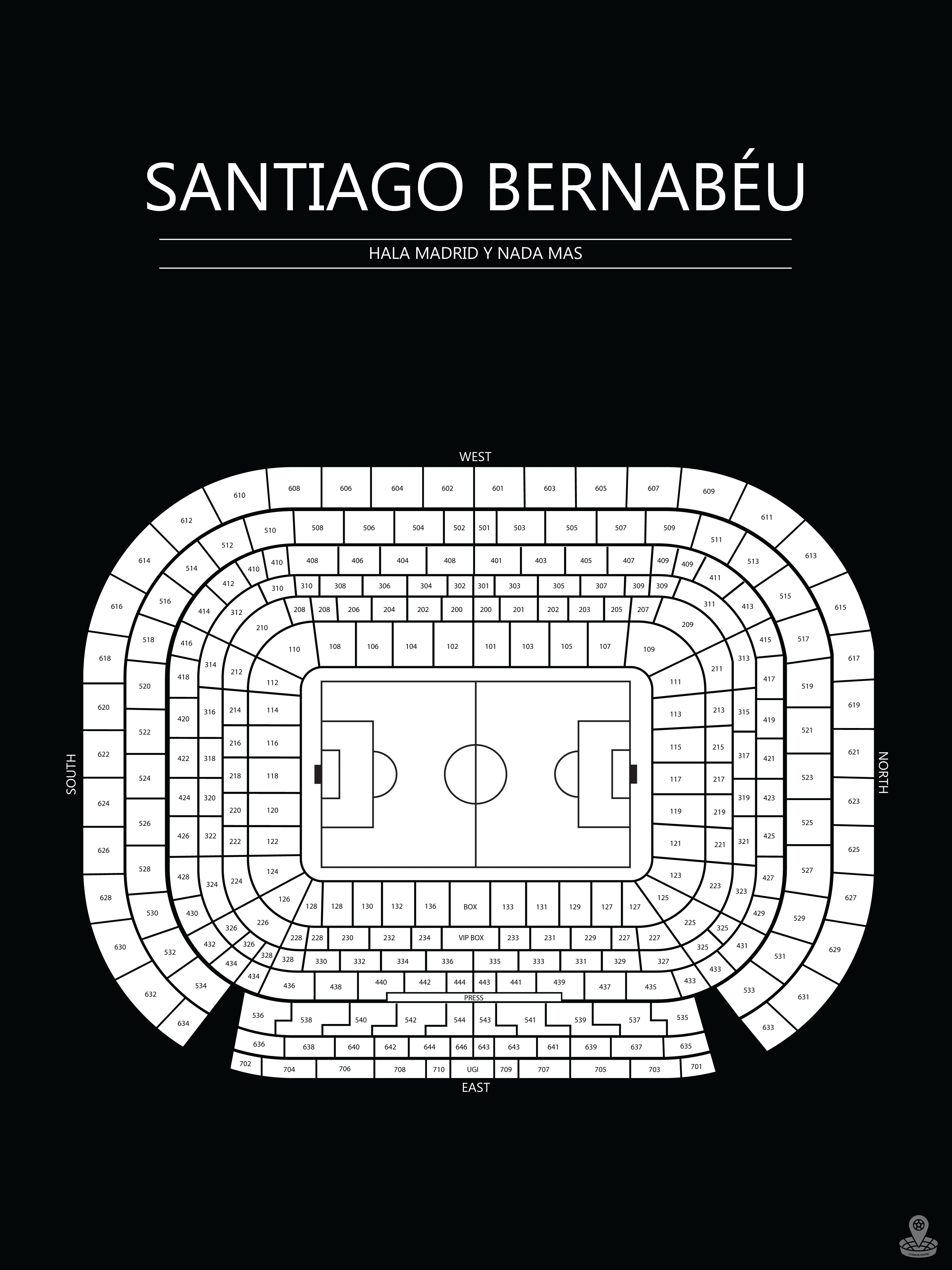 Fodbold plakat Real Madrid Santiago Bernabeu Sort