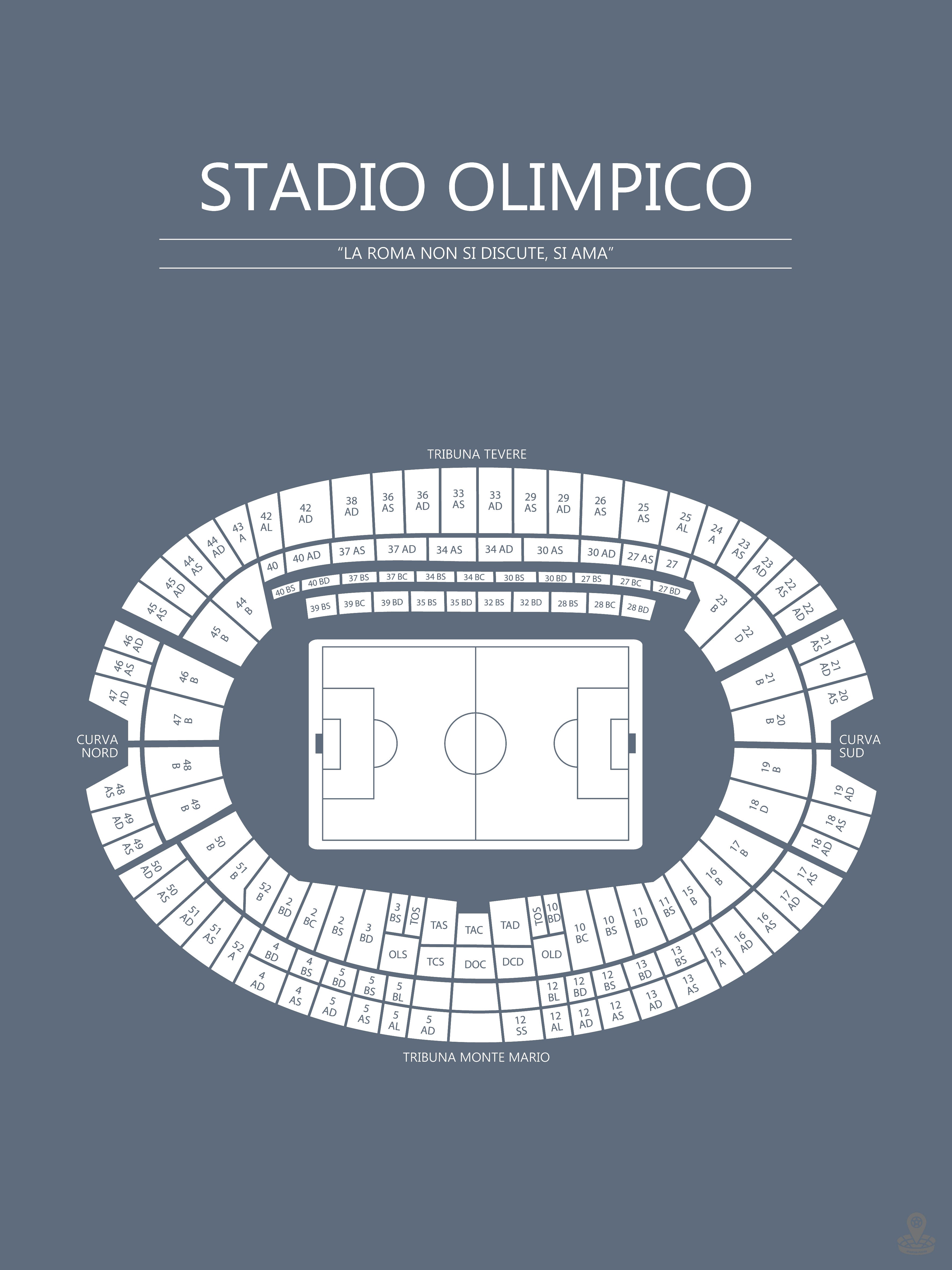 Fodbold plakat Roma Stadio Olimpico Gråblå