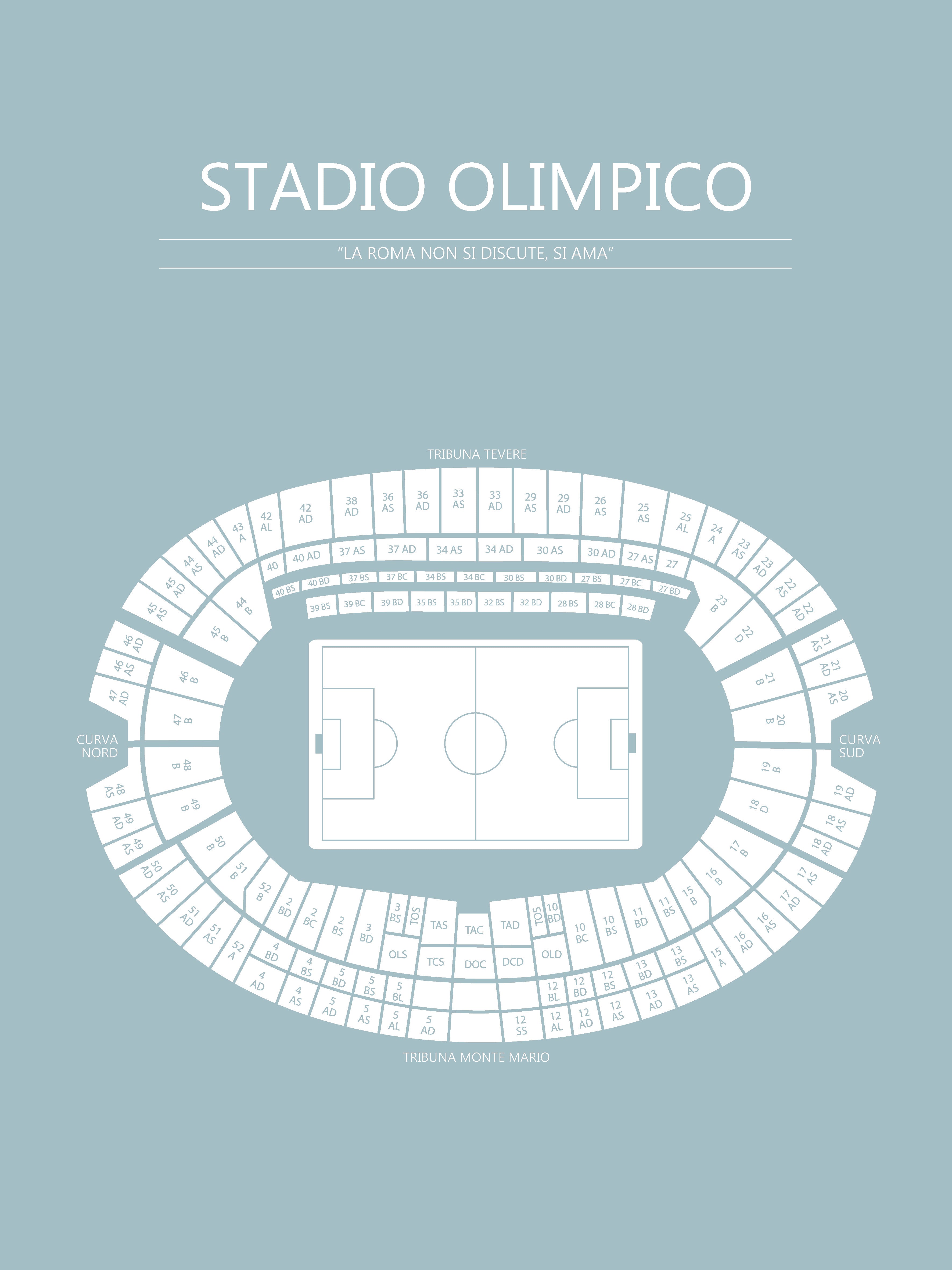 Fodbold plakat Roma Stadio Olimpico Lyseblå