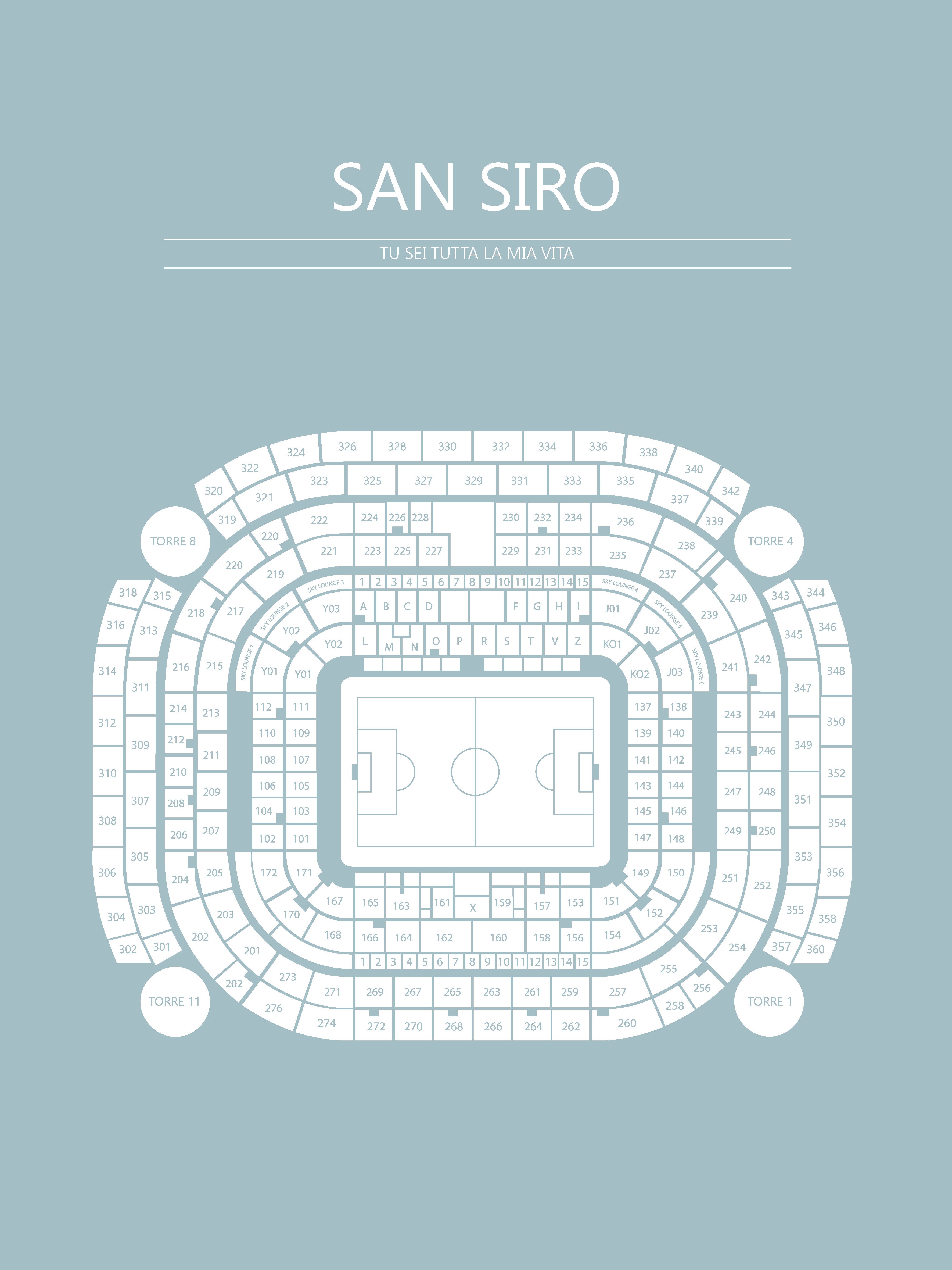 Fodbold plakat AC Milan San Siro Lyseblå