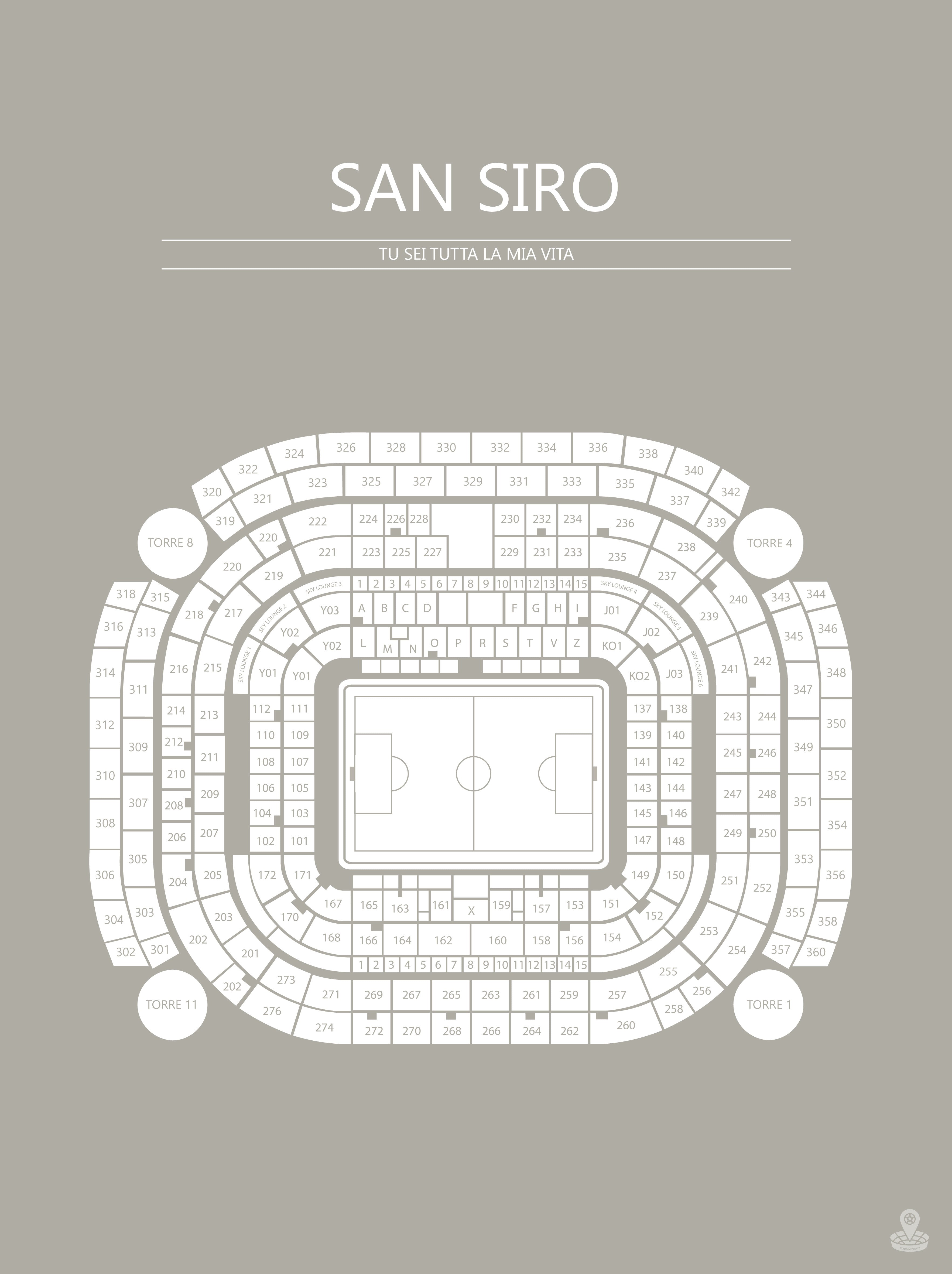 Fodbold plakat AC Milan San Siro Grå