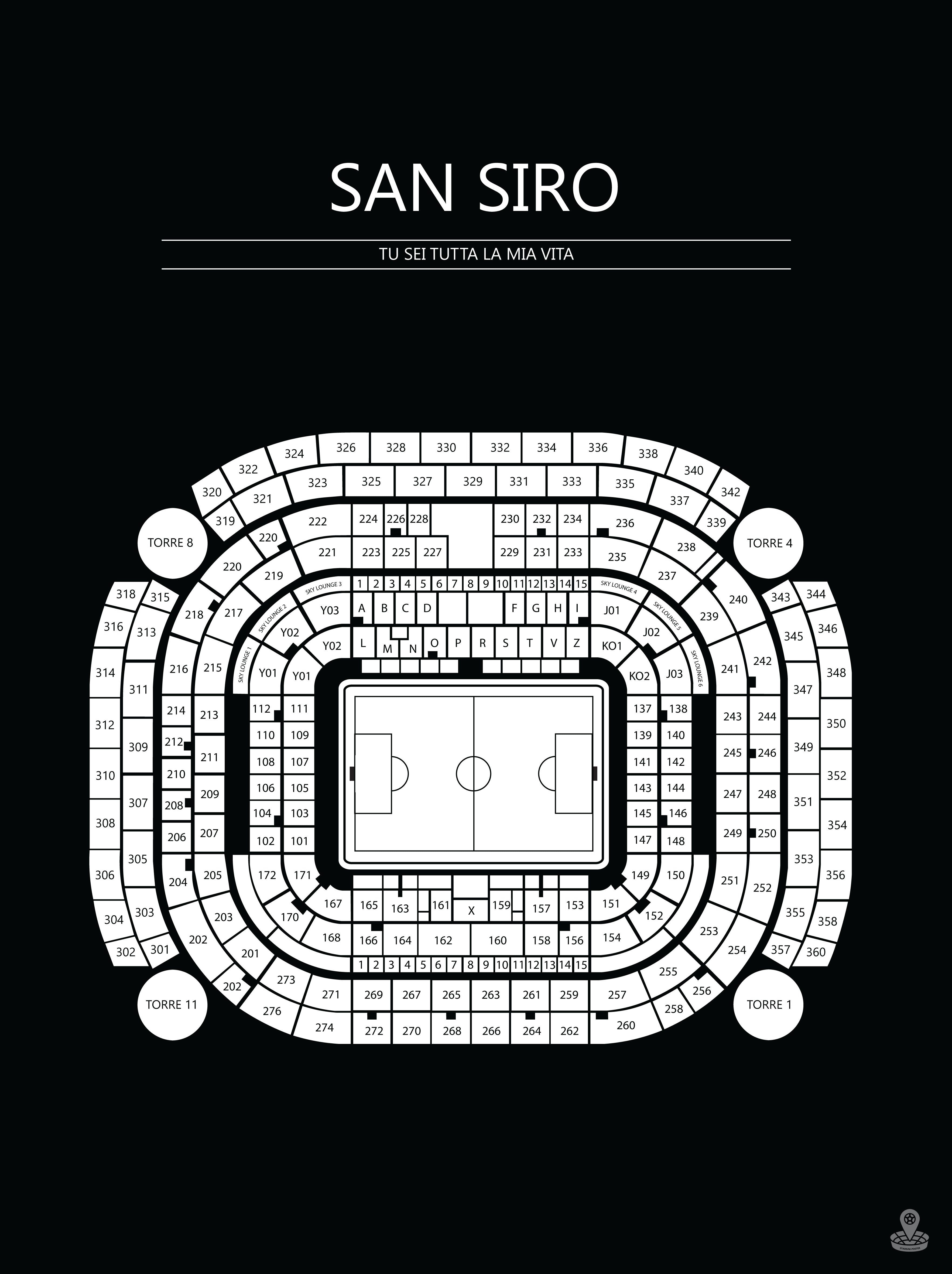 Fodbold plakat AC Milan San Siro Sort