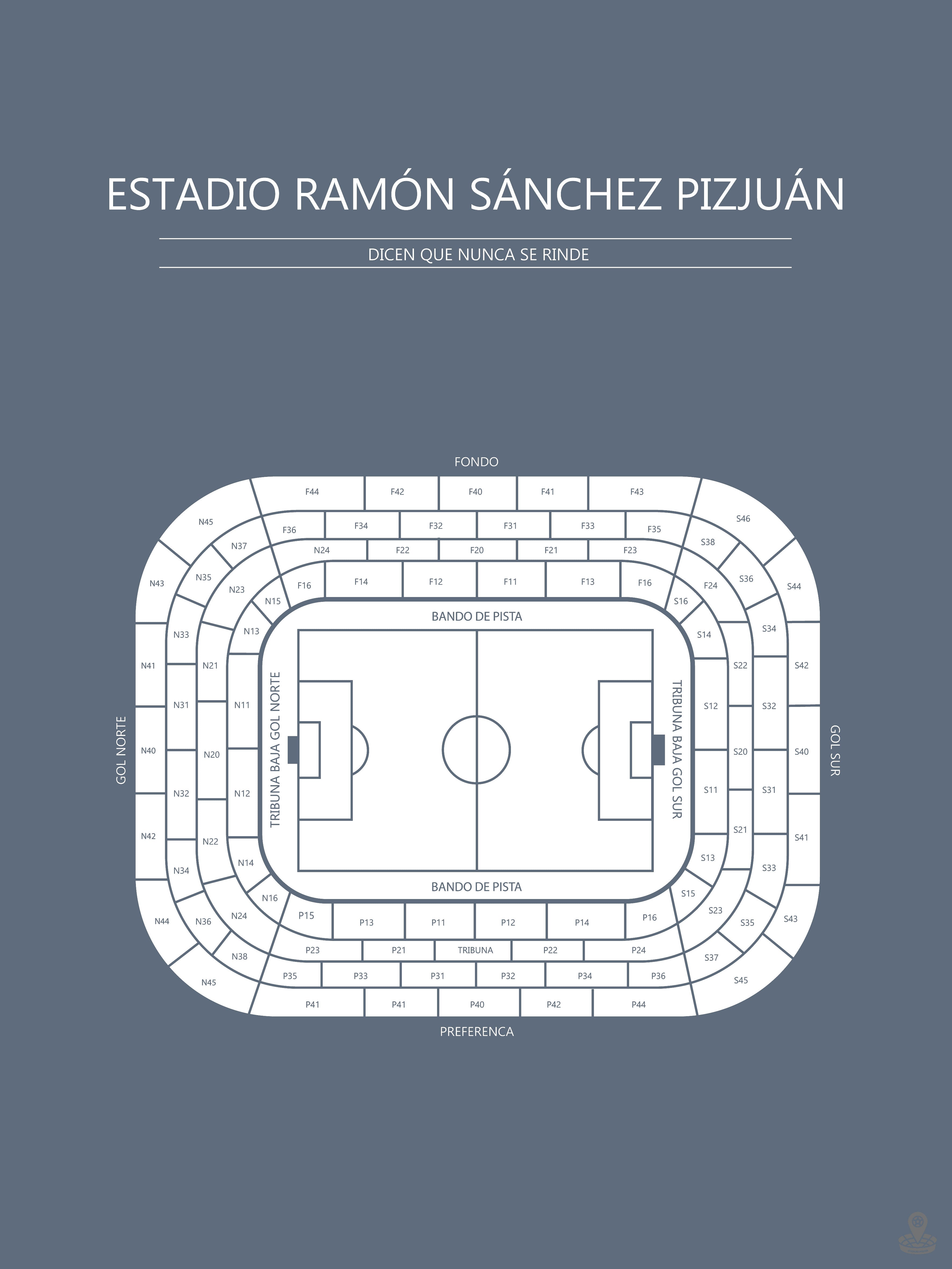 Fodbold plakat Sevilla FC Estadio Ramón Sánchez Pizjuán Blågrå