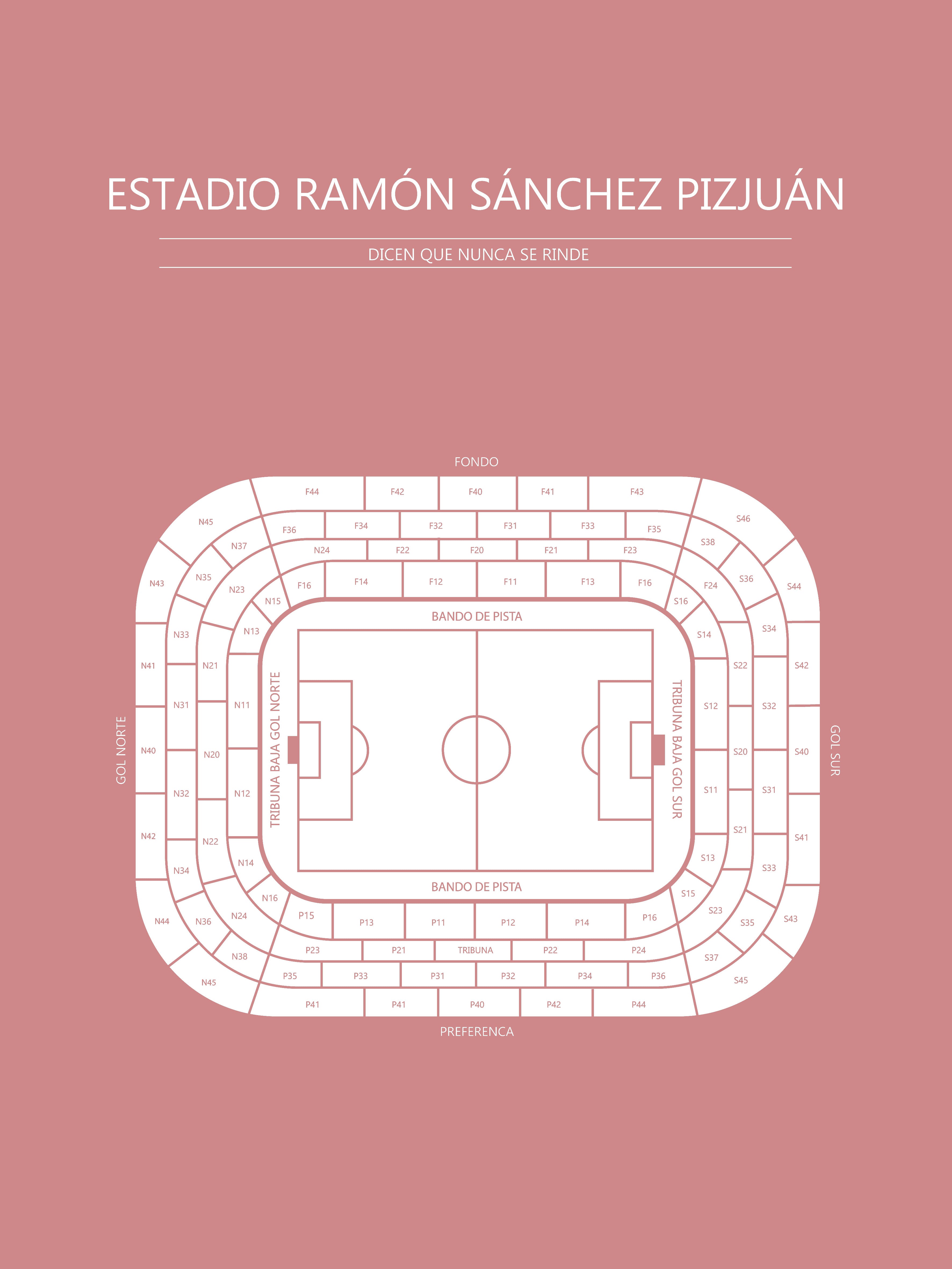 Fodbold plakat Sevilla FC Estadio Ramón Sánchez Pizjuán Blush