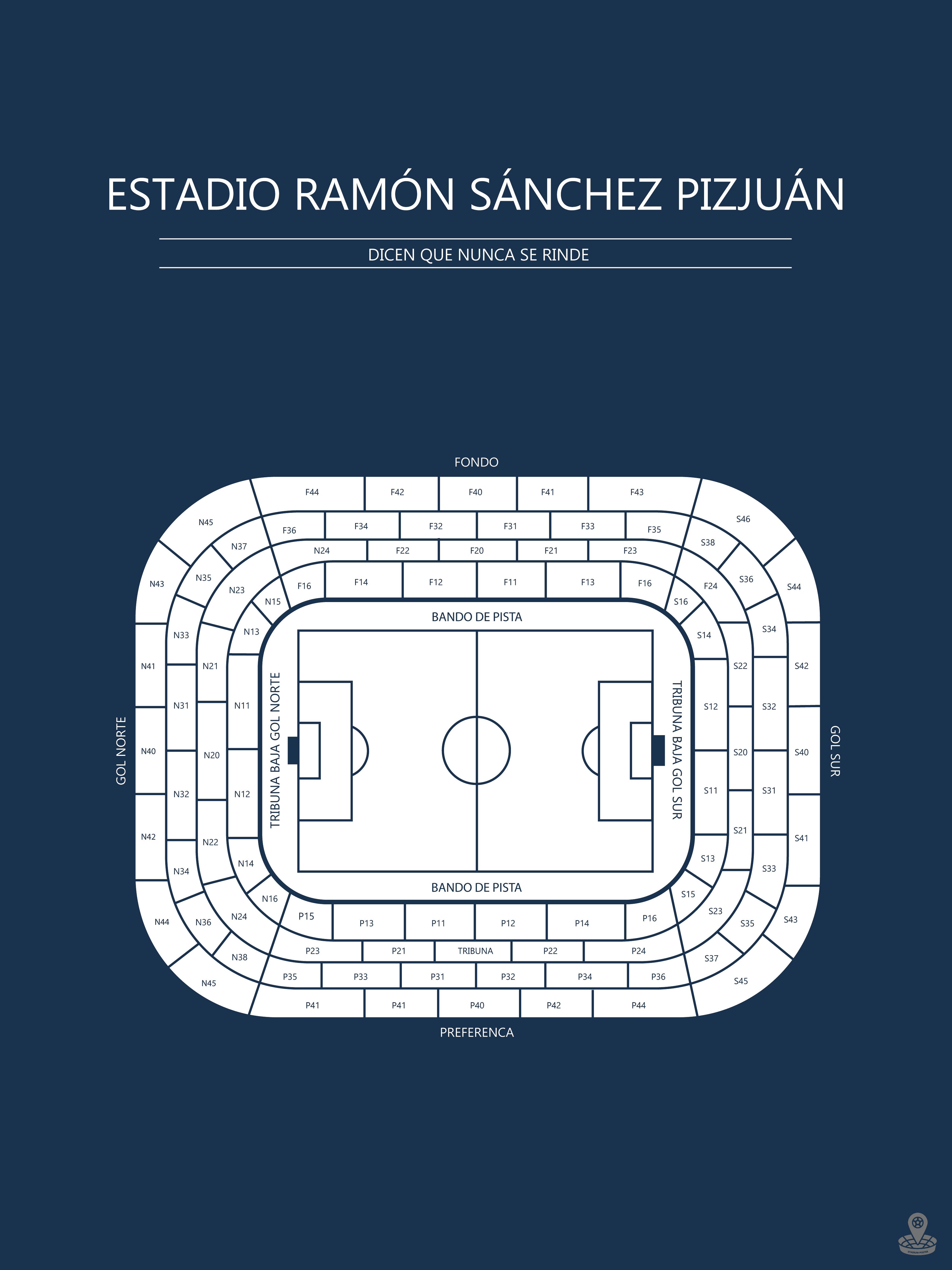 Fodbold plakat Sevilla FC Estadio Ramón Sánchez Pizjuán Mørkeblå