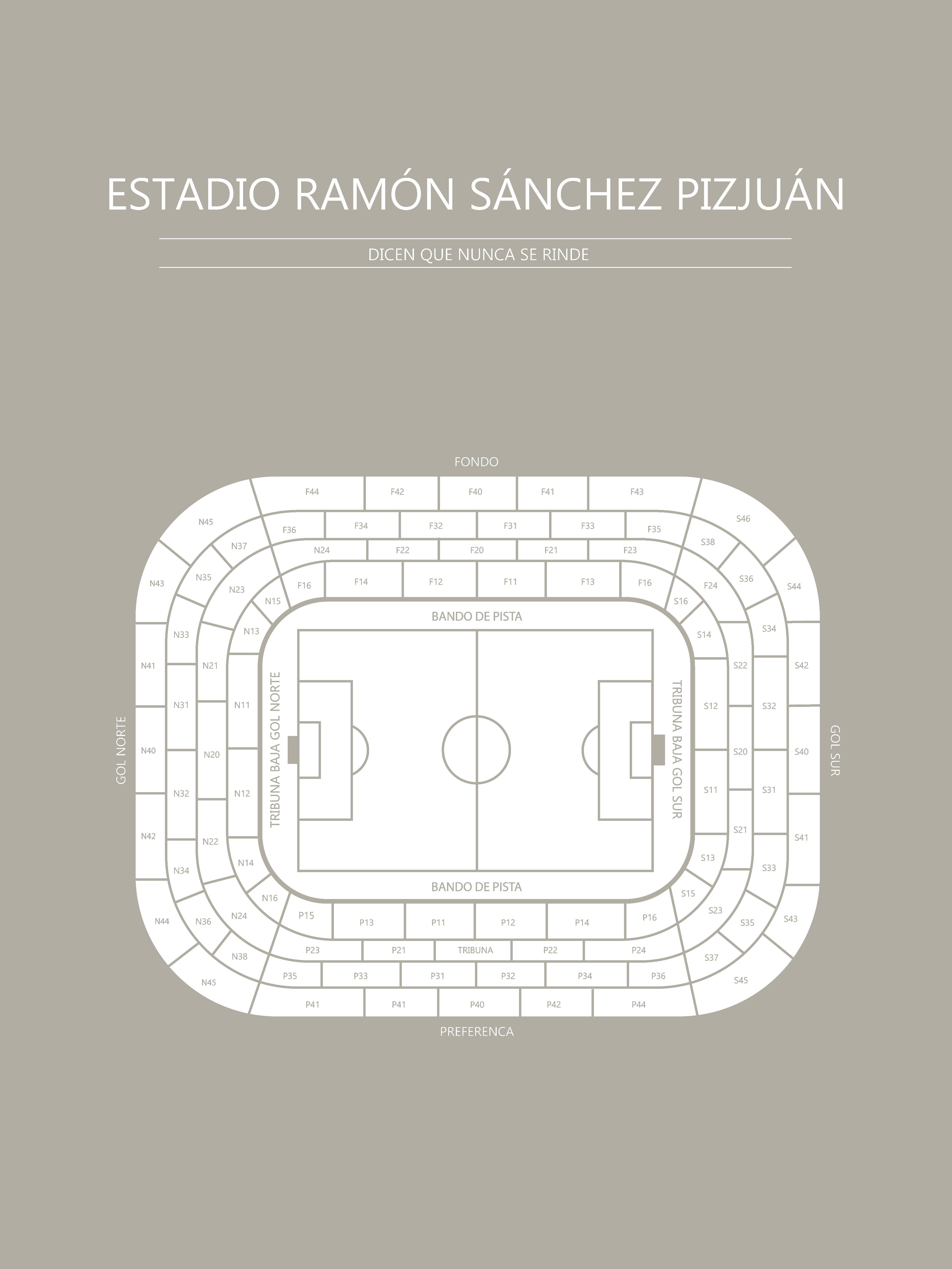 Fodbold plakat Sevilla FC Estadio Ramón Sánchez Pizjuán Grå