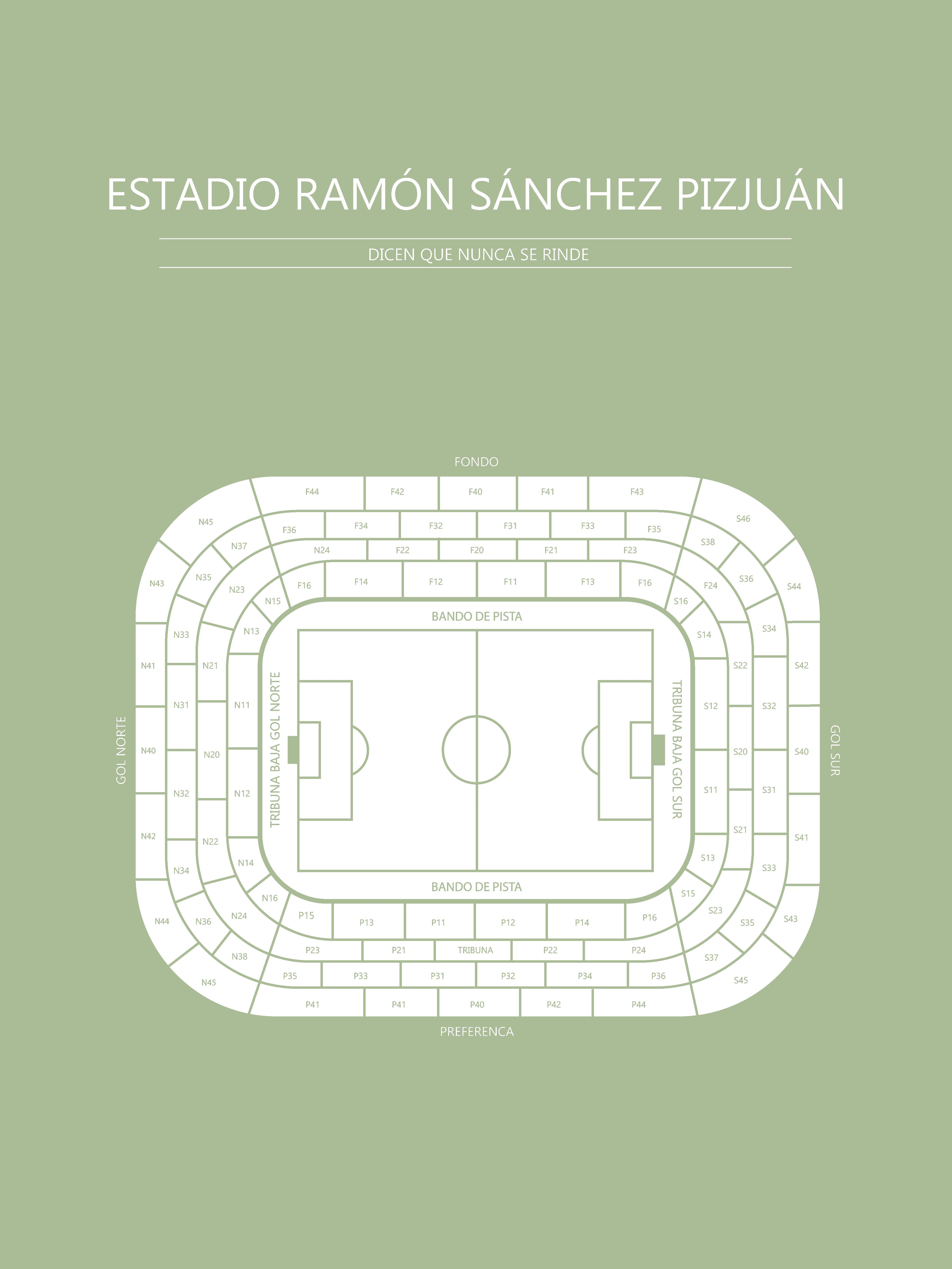 Fodbold plakat Sevilla FC Estadio Ramón Sánchez Pizjuán Lysegrøn