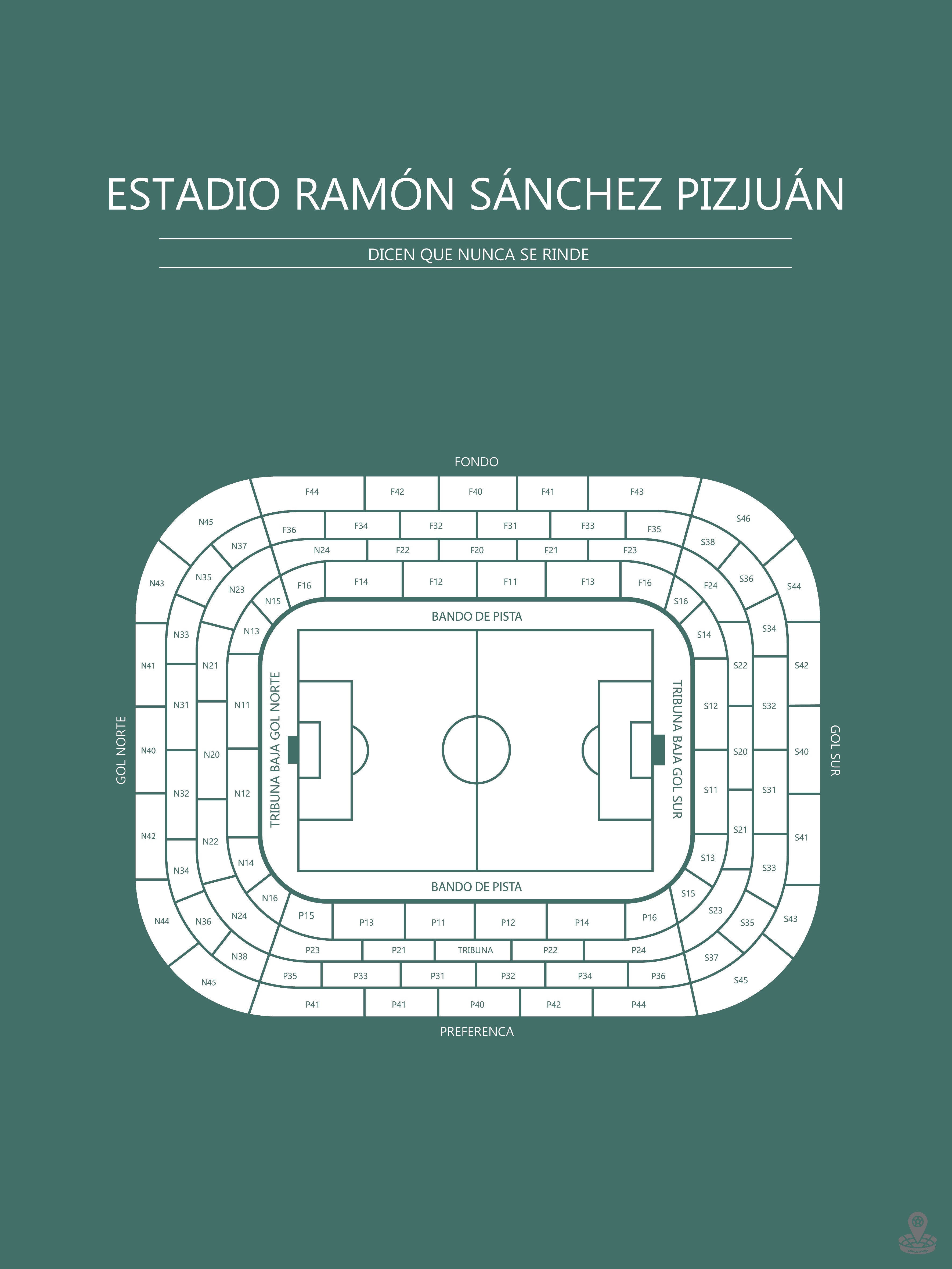 Fodbold plakat Sevilla FC Estadio Ramón Sánchez Pizjuán Mørkegrøn