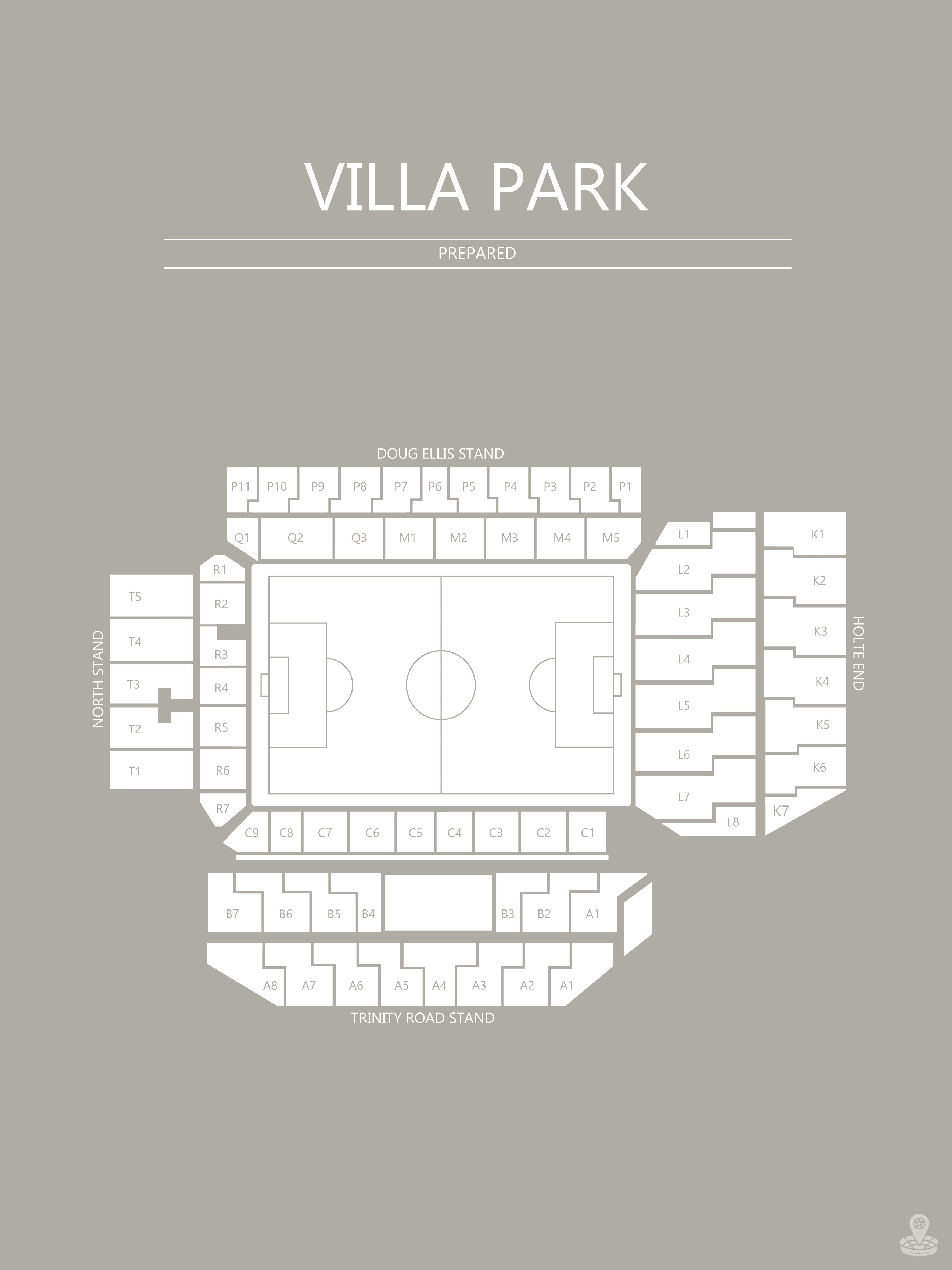 Fodbold plakat Aston Villa Villa Park Grå