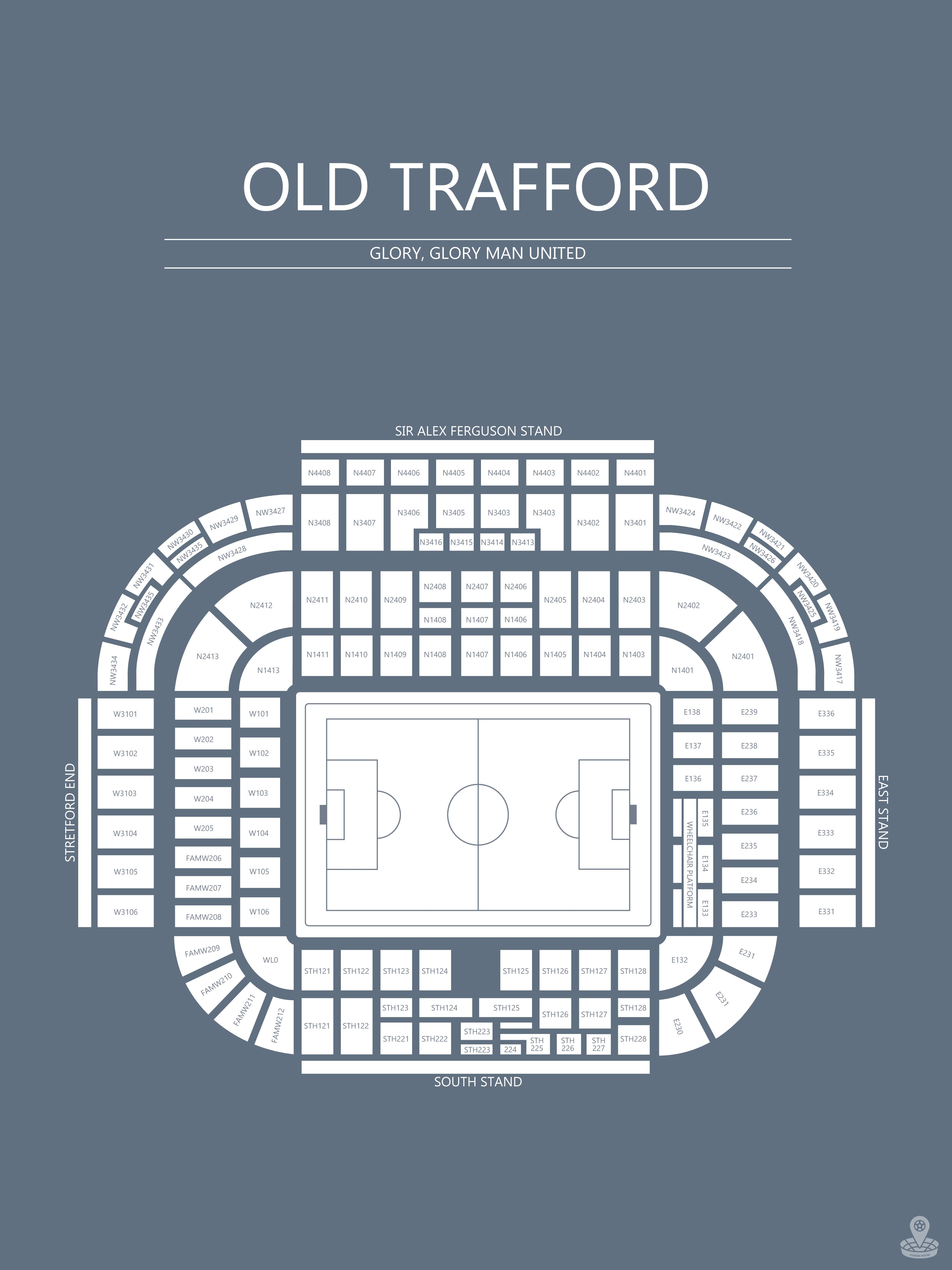 Fodbold plakat Manchester United Old Trafford gråblå