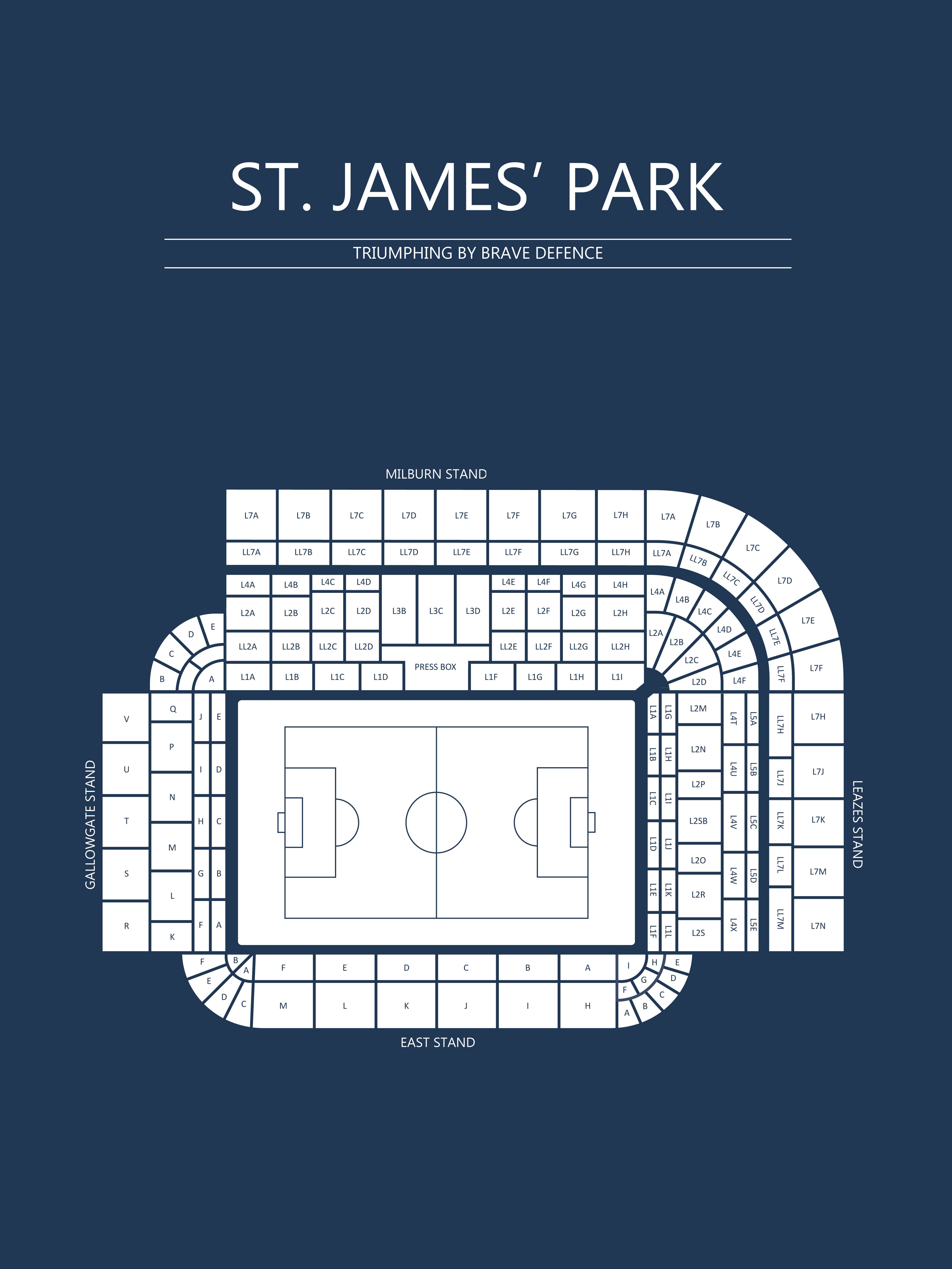 Fodbold plakat Newcastle St. James park mørkeblå
